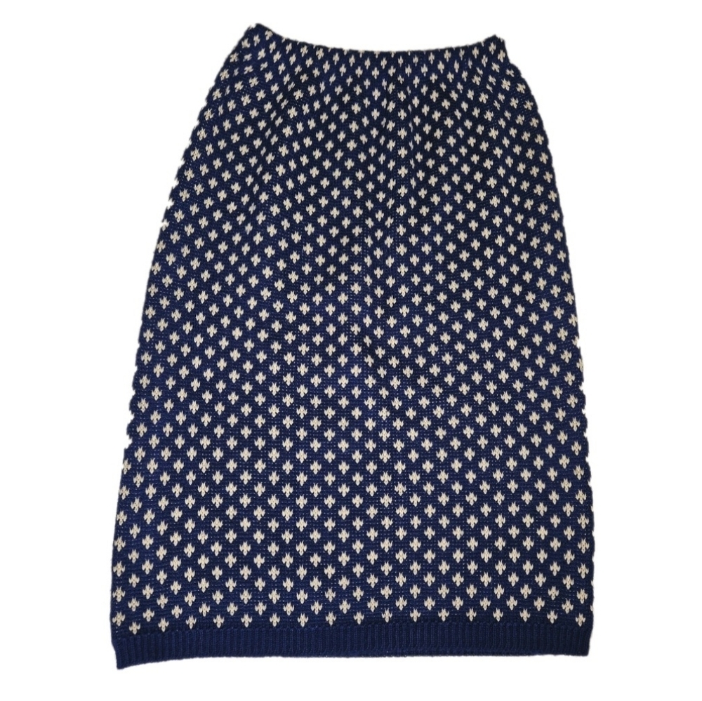 Vintage Classic Cold Weather Navy Blue Taupe Geometric Nordic Knit Pencil Skirt